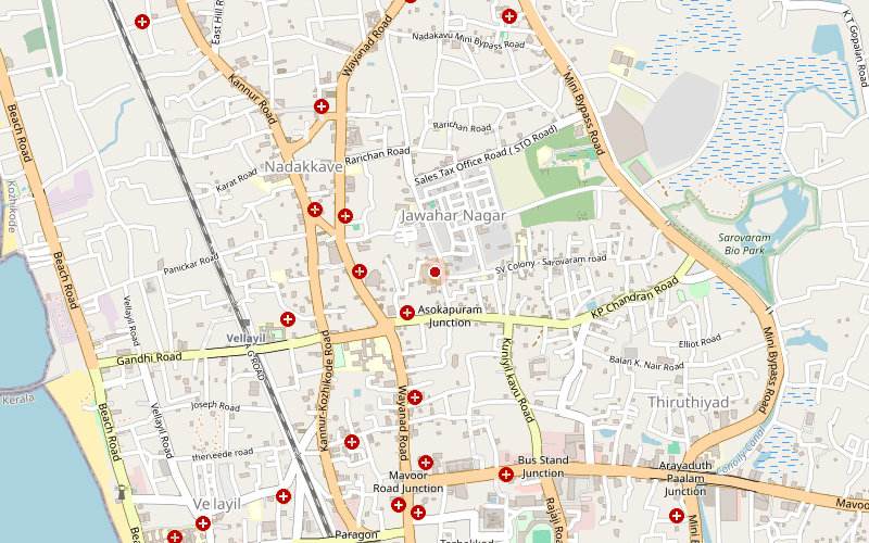 Map of the Vellayil and Nadakkave area of Kozhikode, Kerala, with the location marked