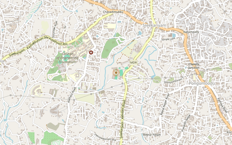 Map of the Sreekariyam area of Thiruvananthapuram near the College of Engineering, with the location marked