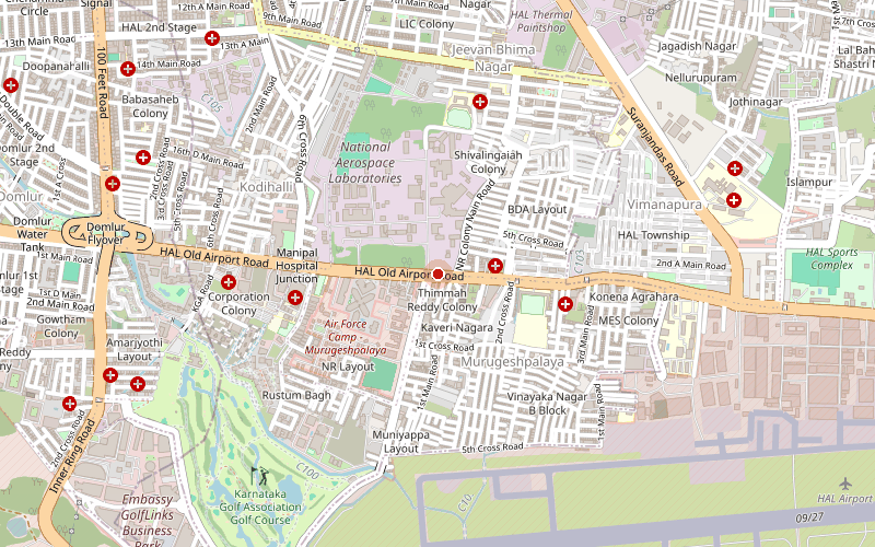 Map of the U R Rao Satellite Centre area on Old Airport Road, Bengaluru, with the location marked